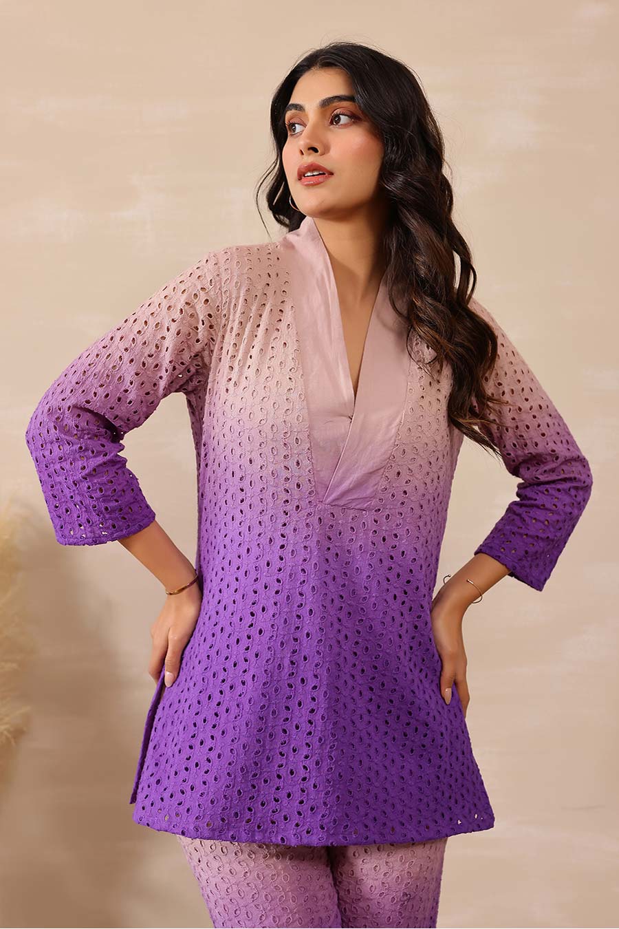 Lavender Dusk Schiffli Top & Pant Co-Ord Set