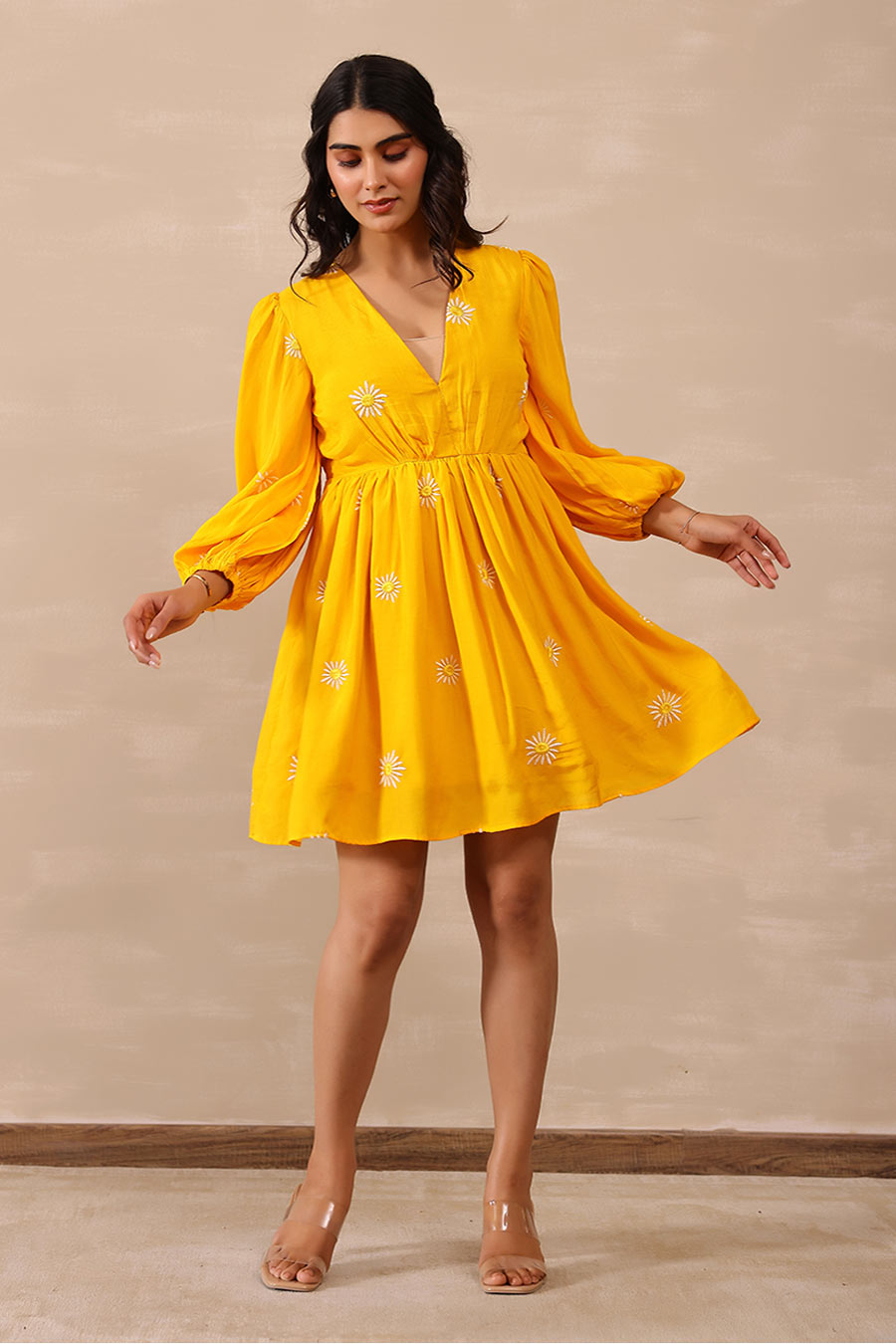 Yellow Daisy Embroidered Dress
