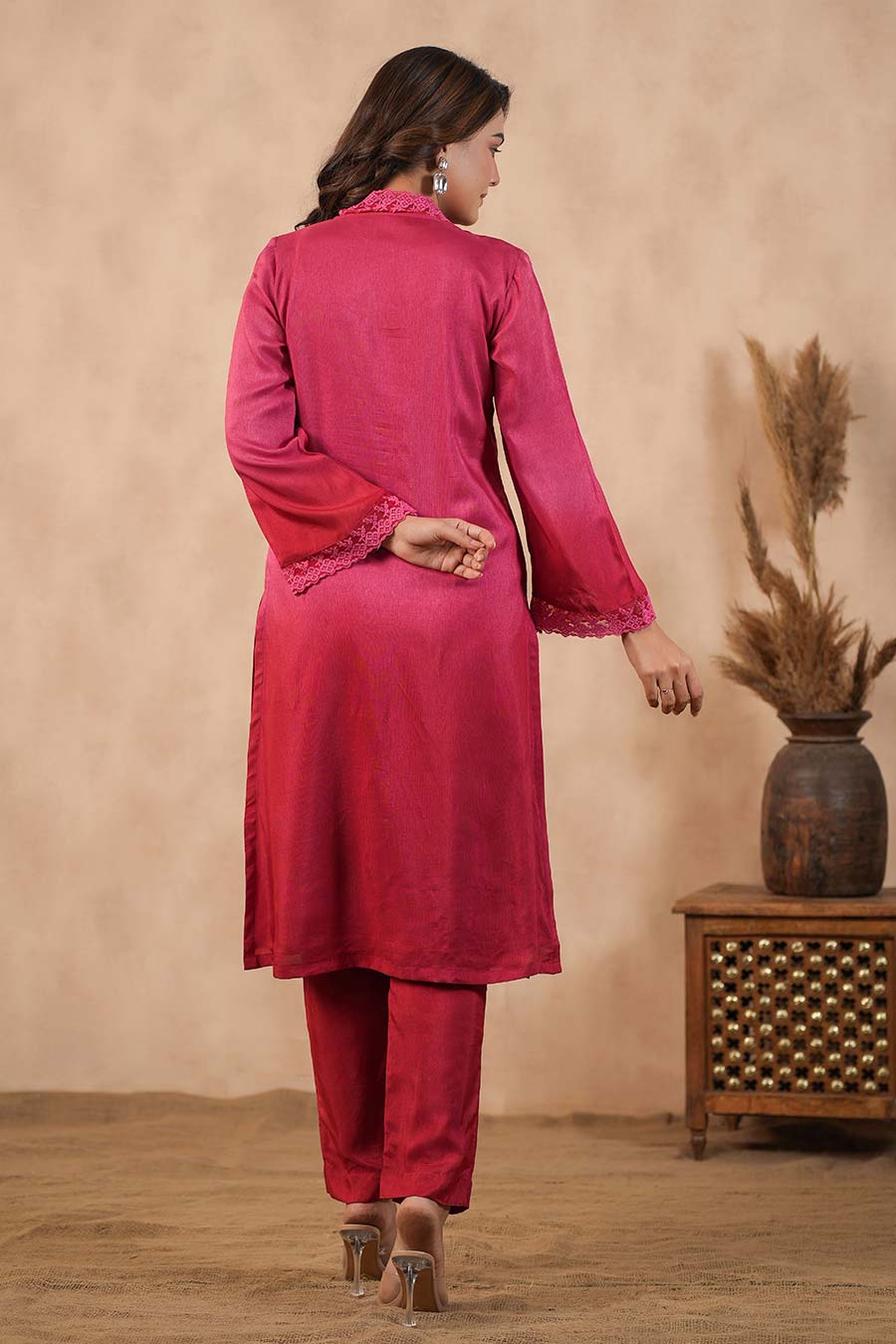 Red Embellished Ombre Kurta Set