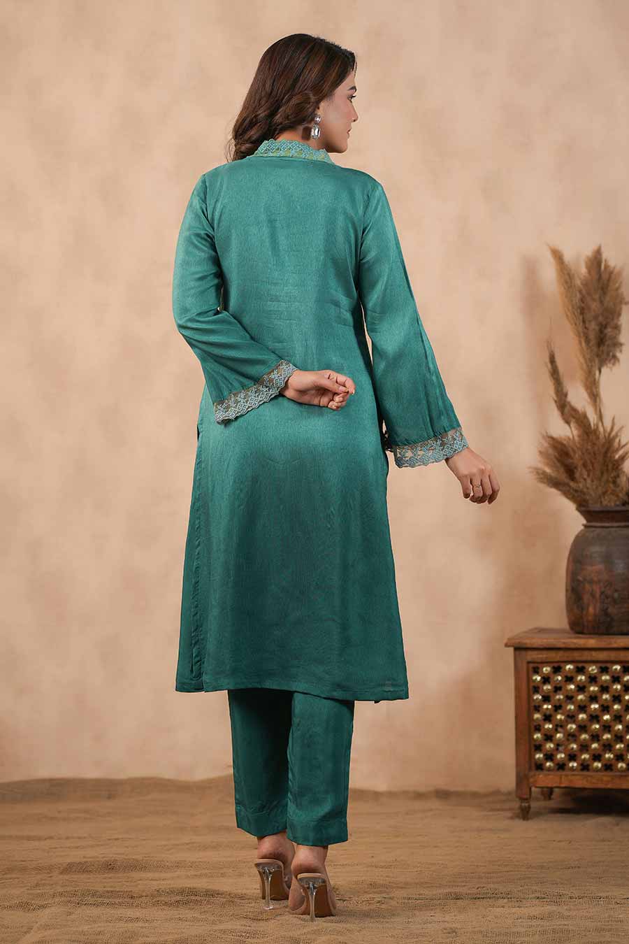 Green Embellished Ombre Kurta Set