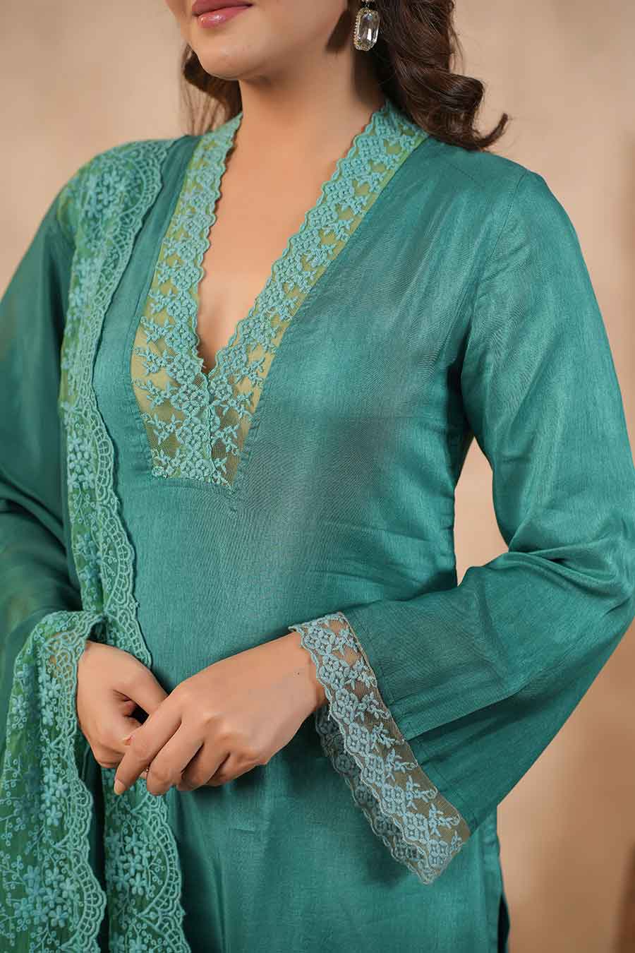 Green Embellished Ombre Kurta Set