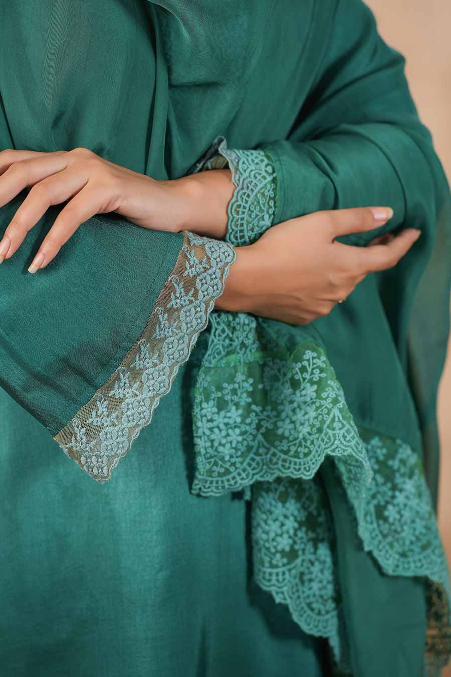 Green Embellished Ombre Kurta Set