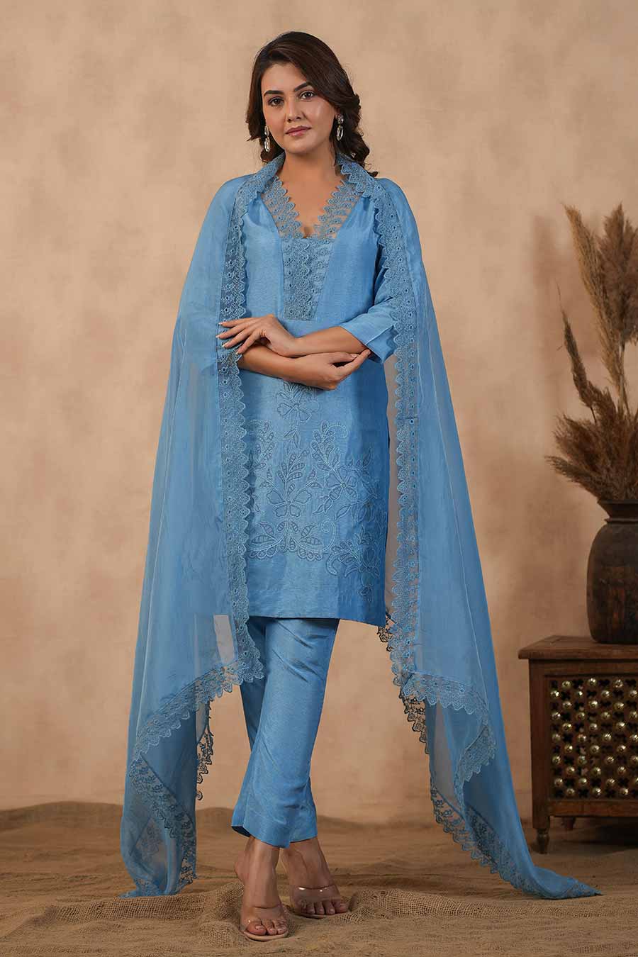 Blue Embroidered Kurta Set