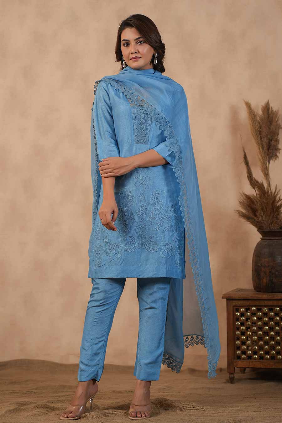 Blue Embroidered Kurta Set