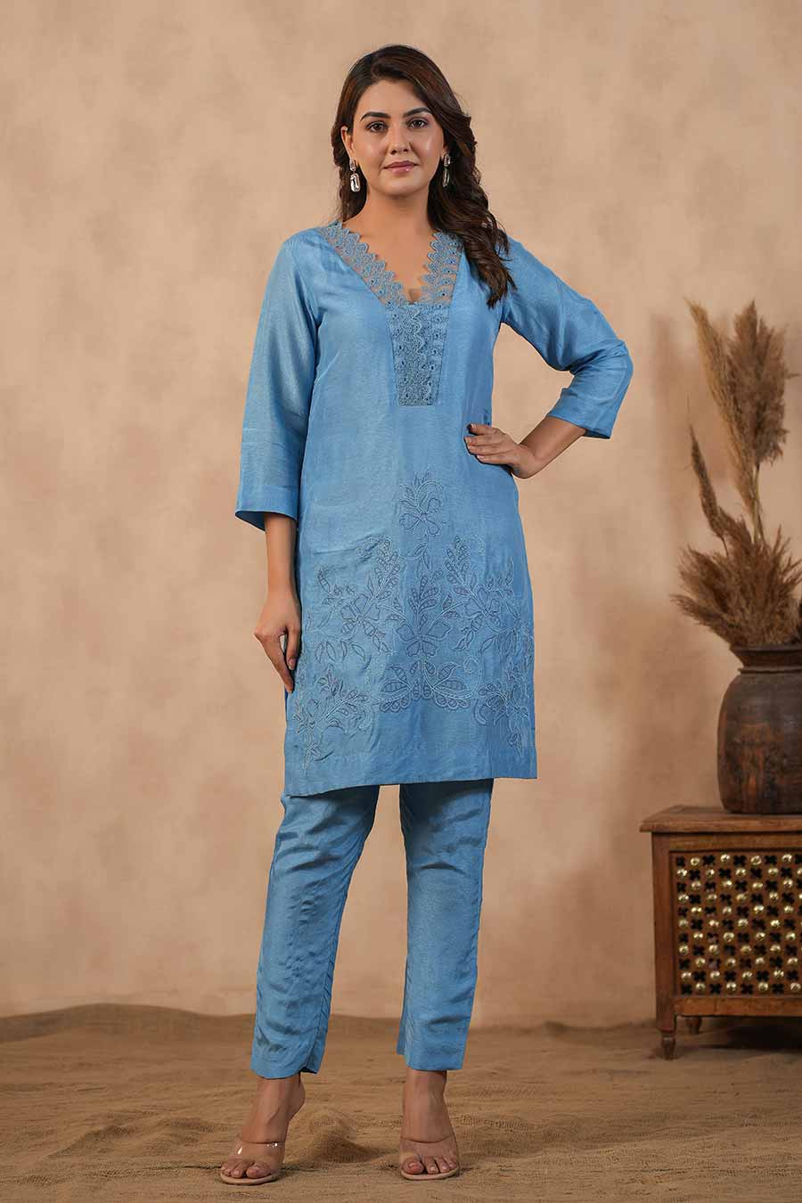 Blue Embroidered Kurta Set