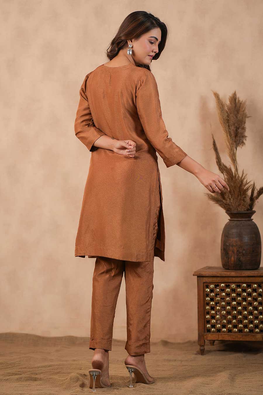 Brown Embroidered Kurta Set