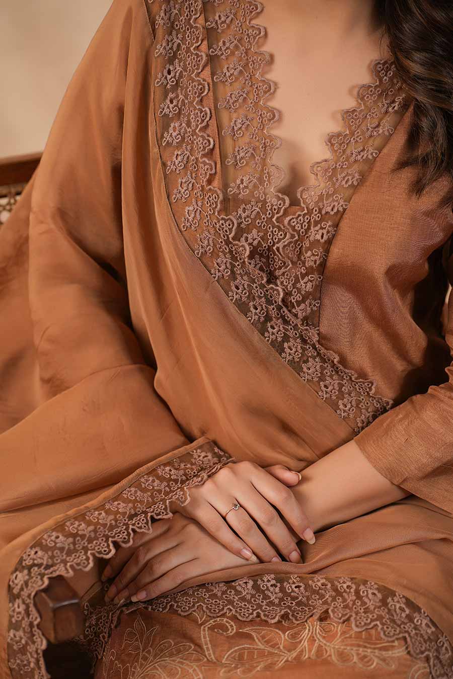 Brown Embroidered Kurta Set