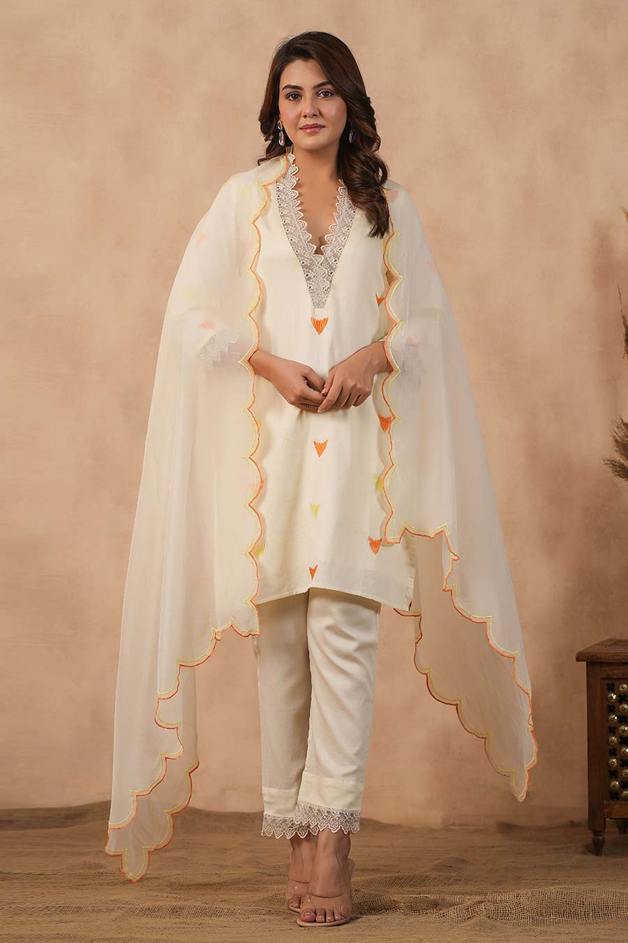 Off-White Embroidered Kurta Set