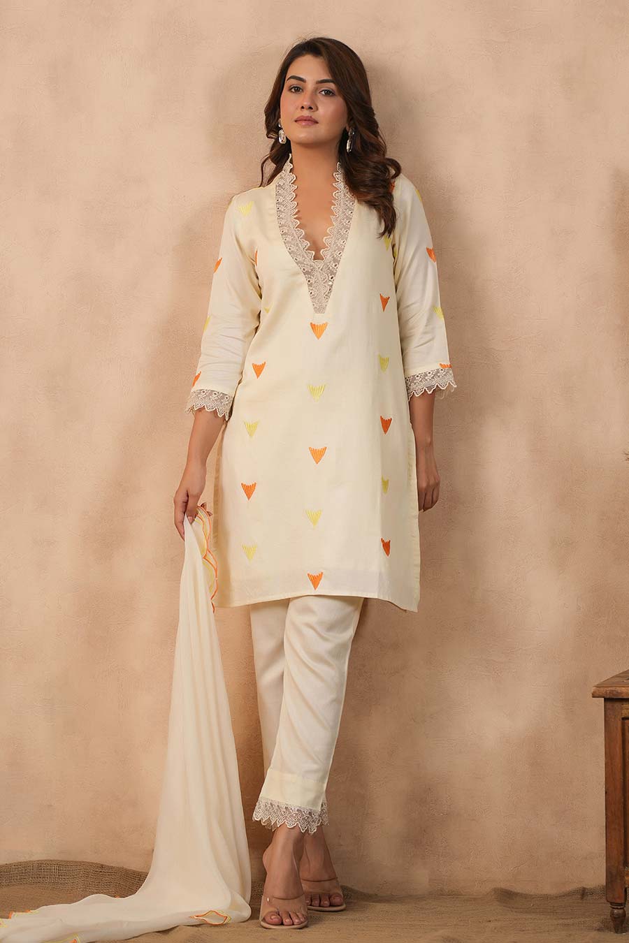 Off-White Embroidered Kurta Set