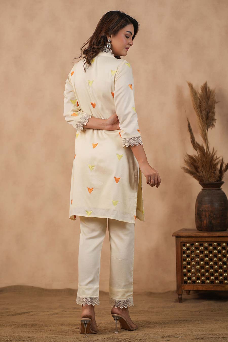 Off-White Embroidered Kurta Set