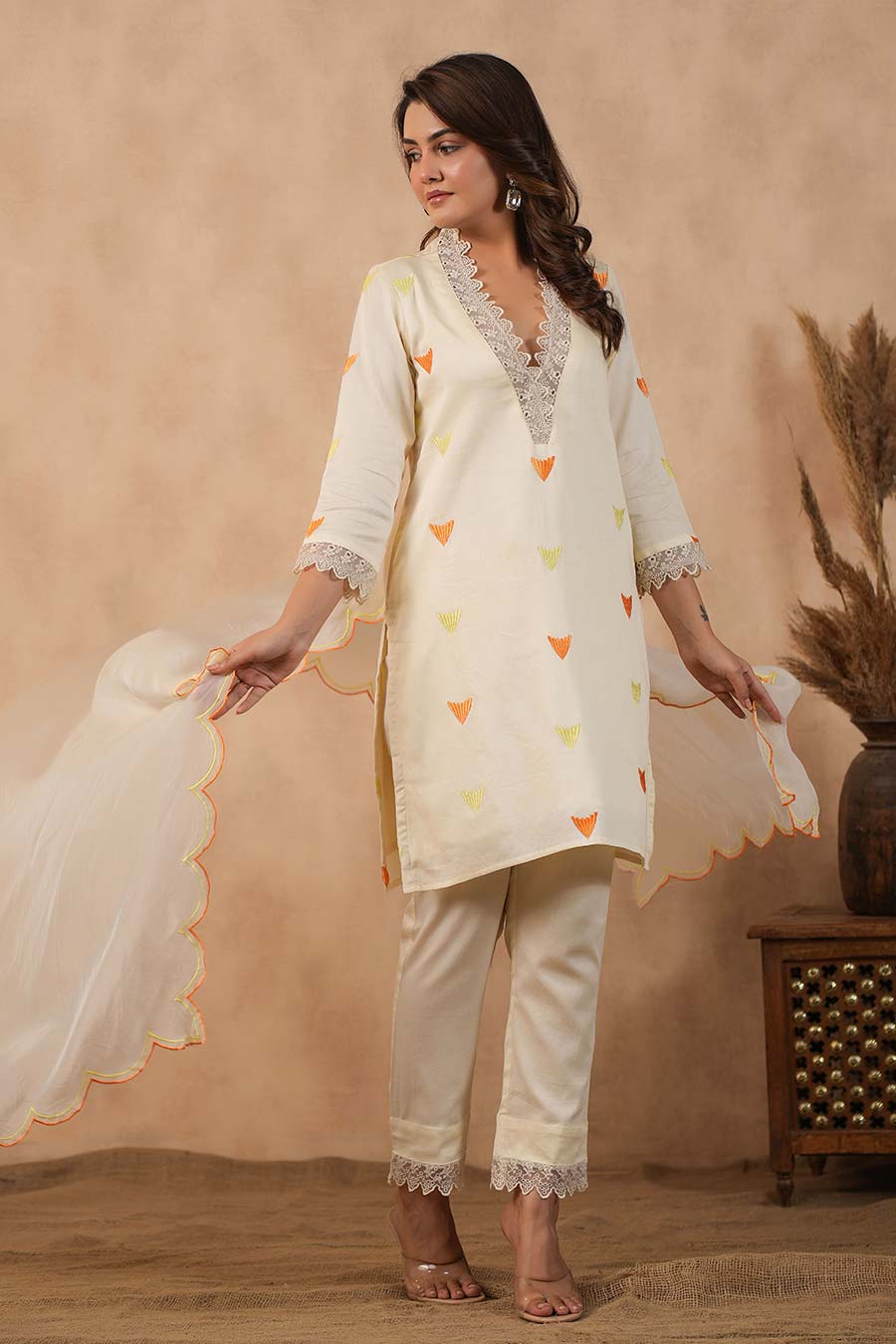 Off-White Embroidered Kurta Set