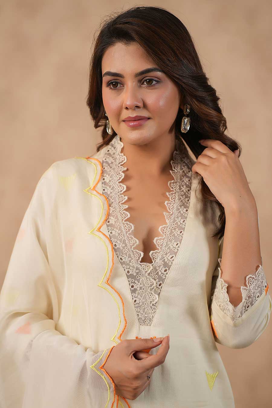 Off-White Embroidered Kurta Set