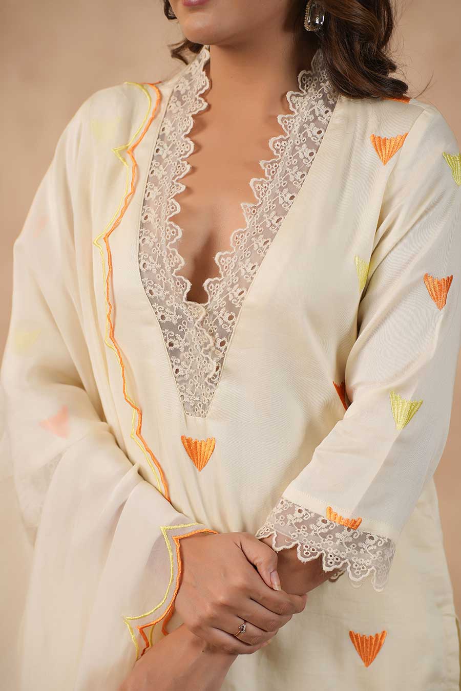 Off-White Embroidered Kurta Set