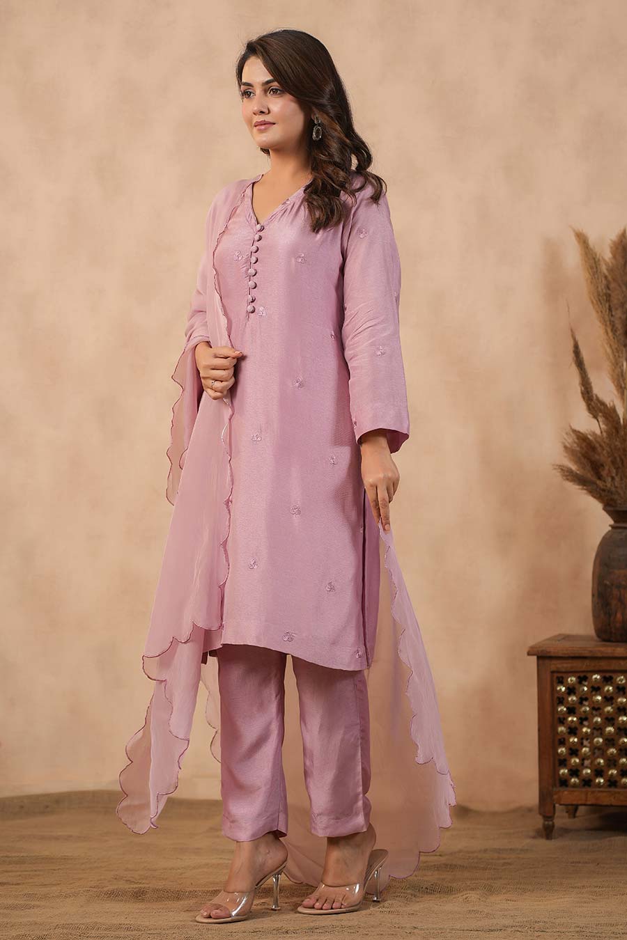 Lilac Embroidered Kurta Set