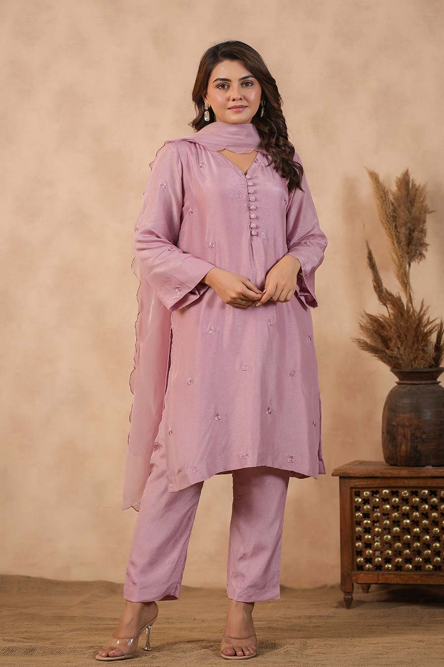 Lilac Embroidered Kurta Set