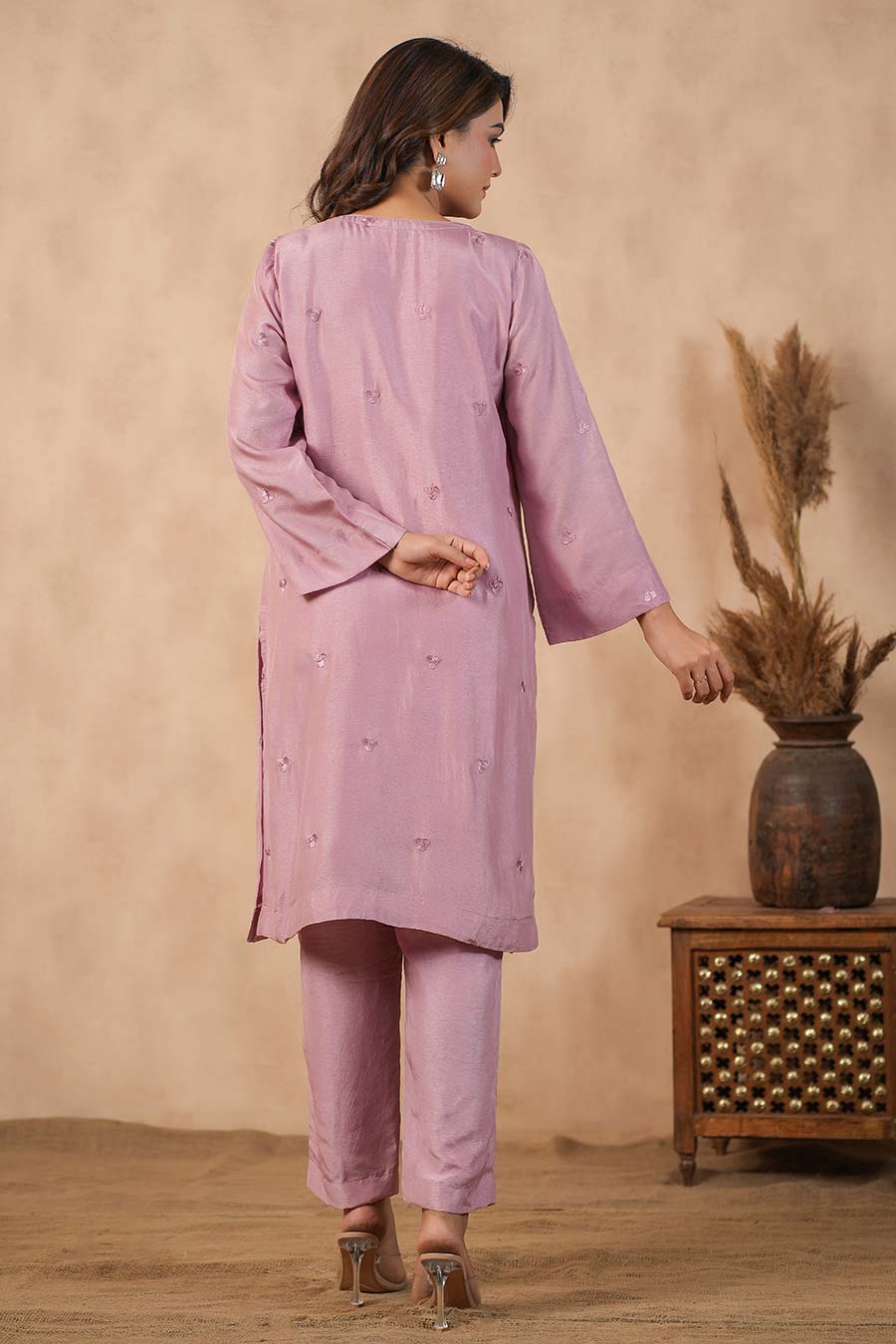 Lilac Embroidered Kurta Set