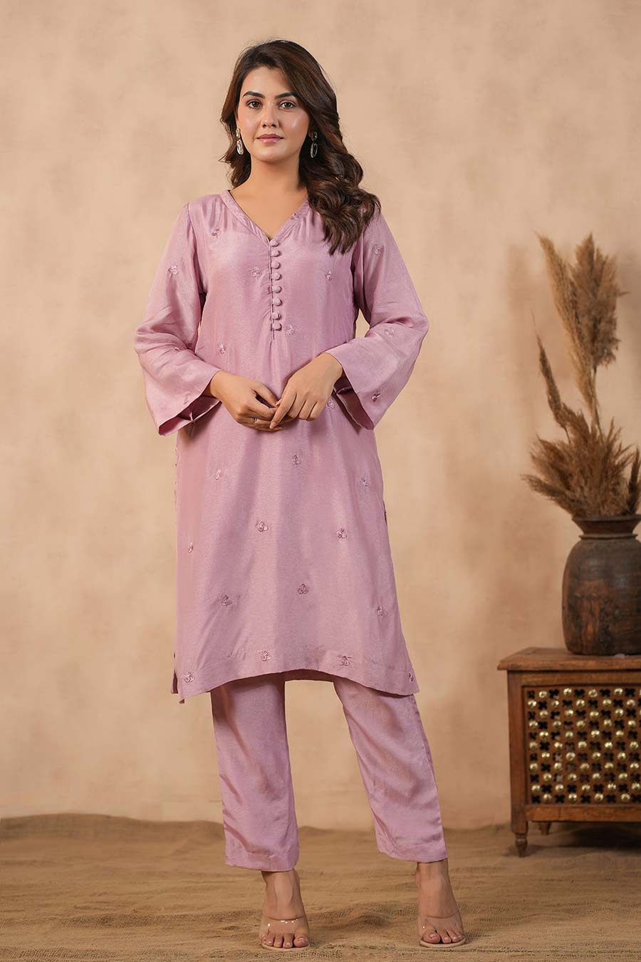 Lilac Embroidered Kurta Set