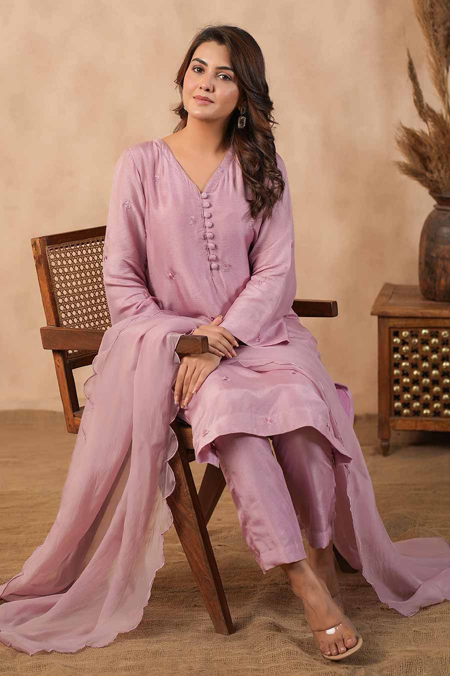 Lilac Embroidered Kurta Set