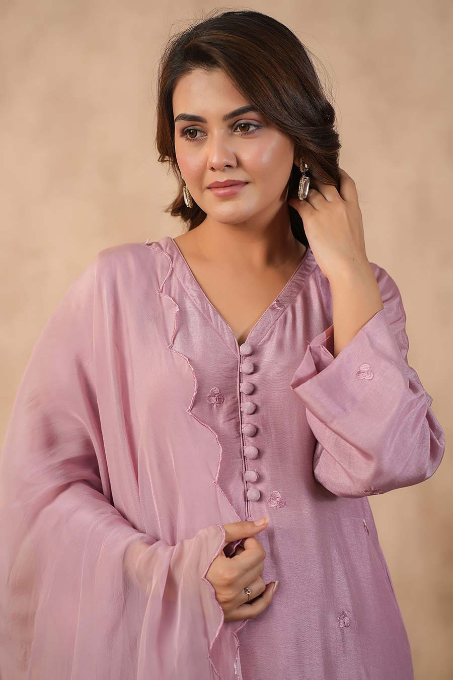 Lilac Embroidered Kurta Set