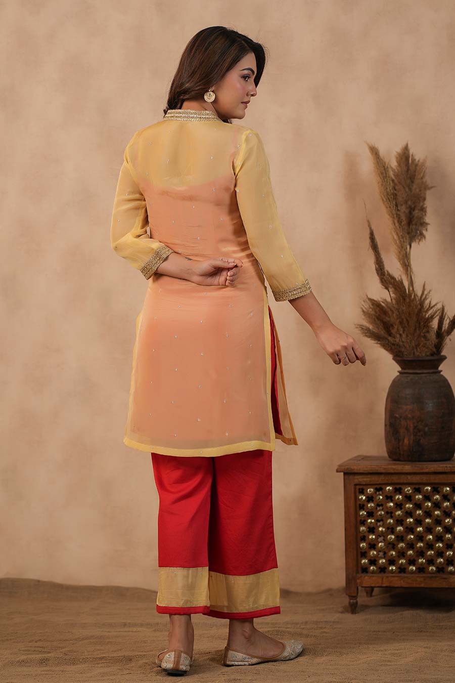 Red Embellished Kurta & Pant Set