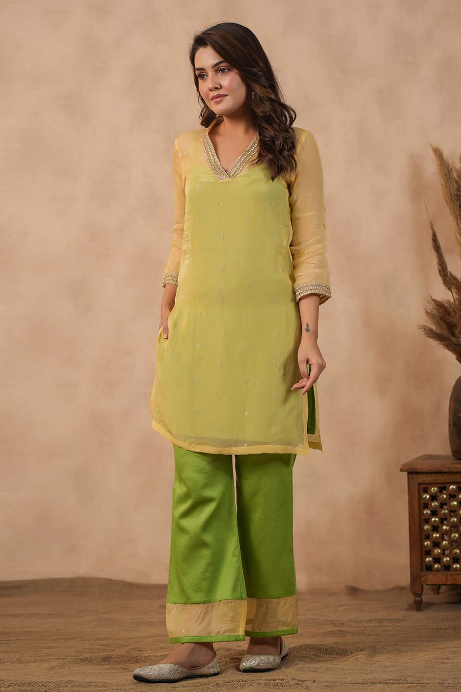 Green Embellished Kurta & Pant Set