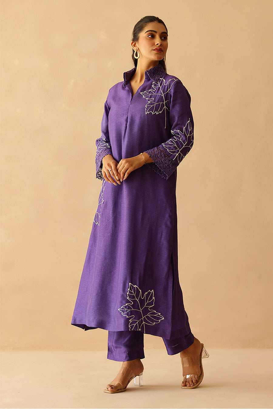 Purple Blossom Embroidered Tunic & Pant Set