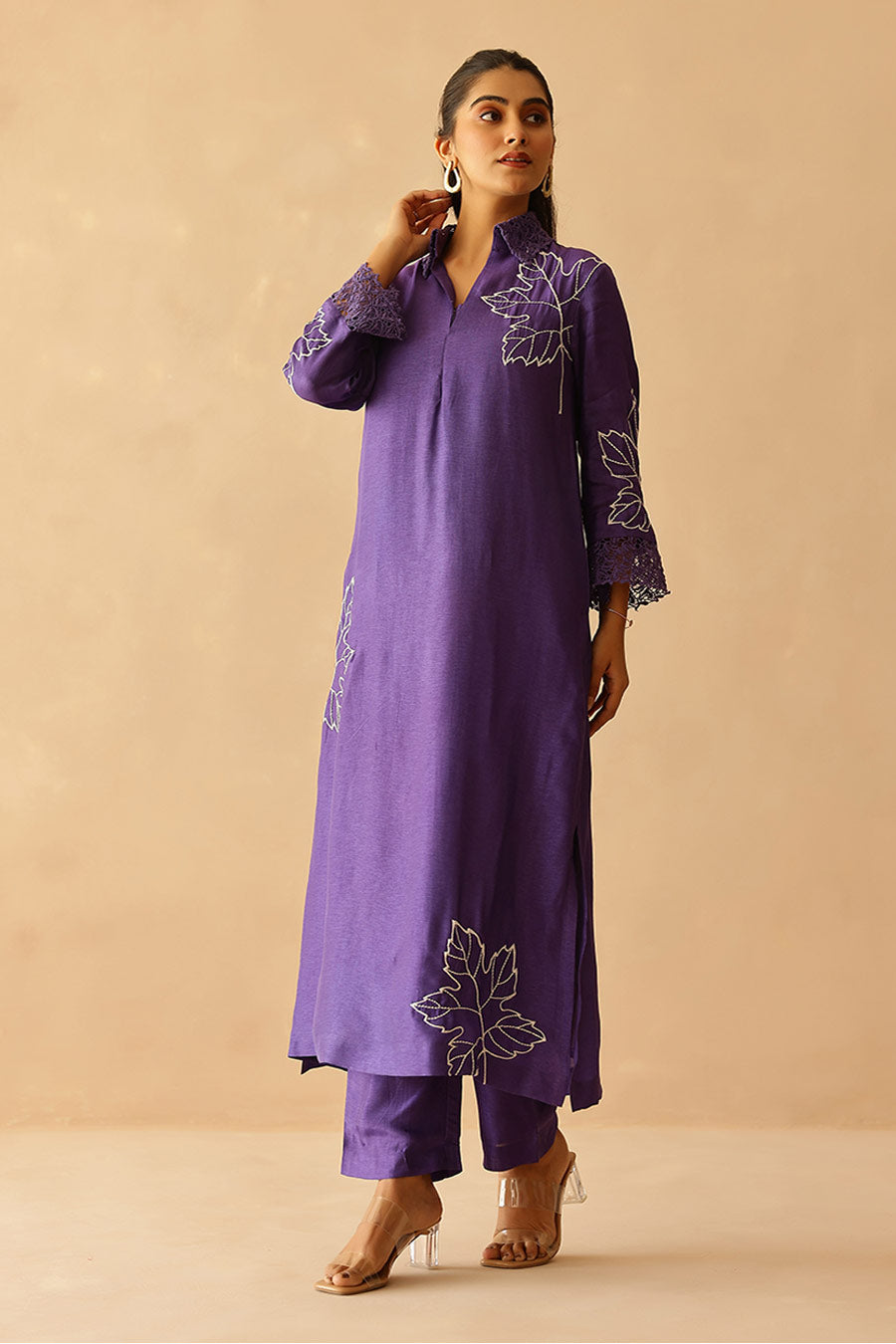 Purple Blossom Embroidered Tunic & Pant Set