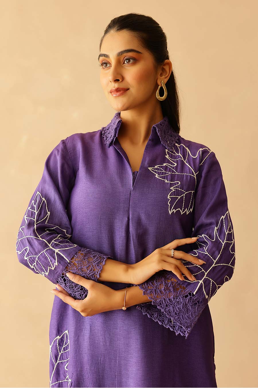 Purple Blossom Embroidered Tunic & Pant Set