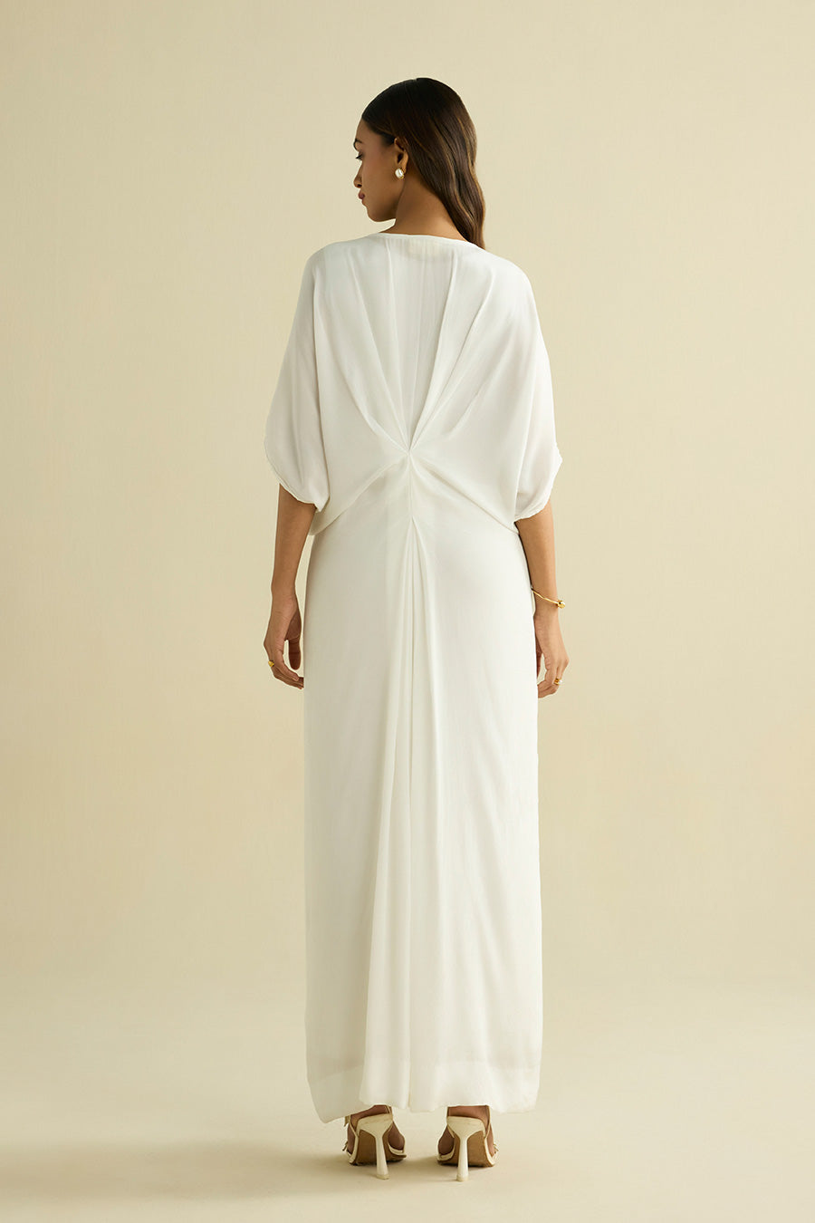 White Hand Embroidered Butterfly Kaftan Dress