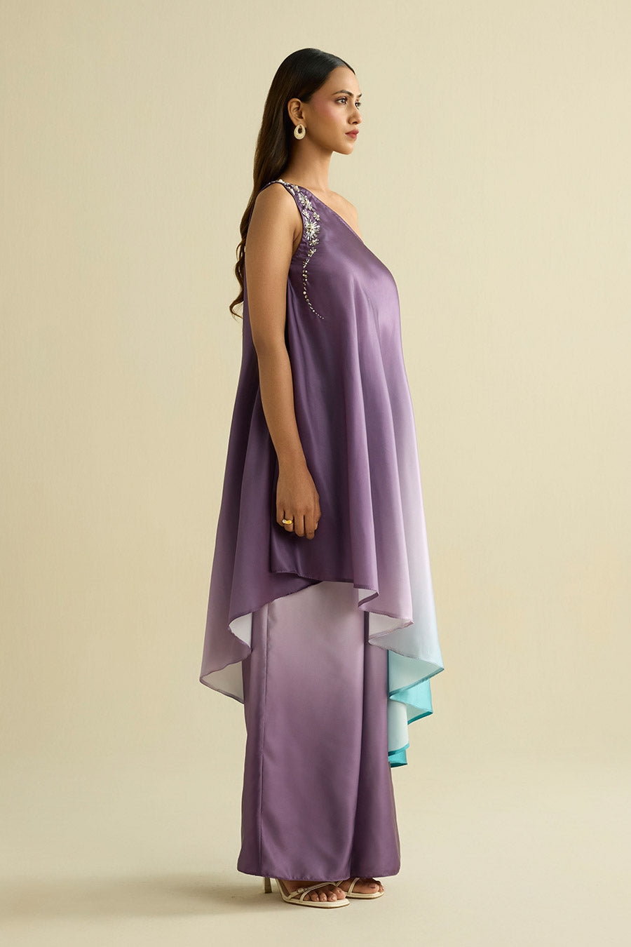 Blue & Purple Ombre Embroidered Co-Ord Set