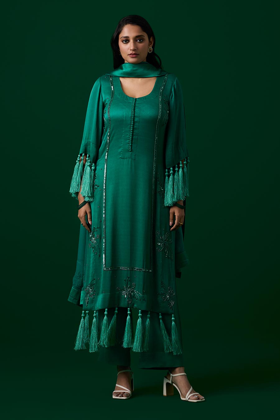 Green Crystal Embellished Kurta Set