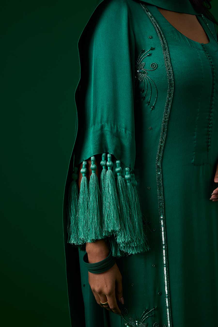 Green Crystal Embellished Kurta Set