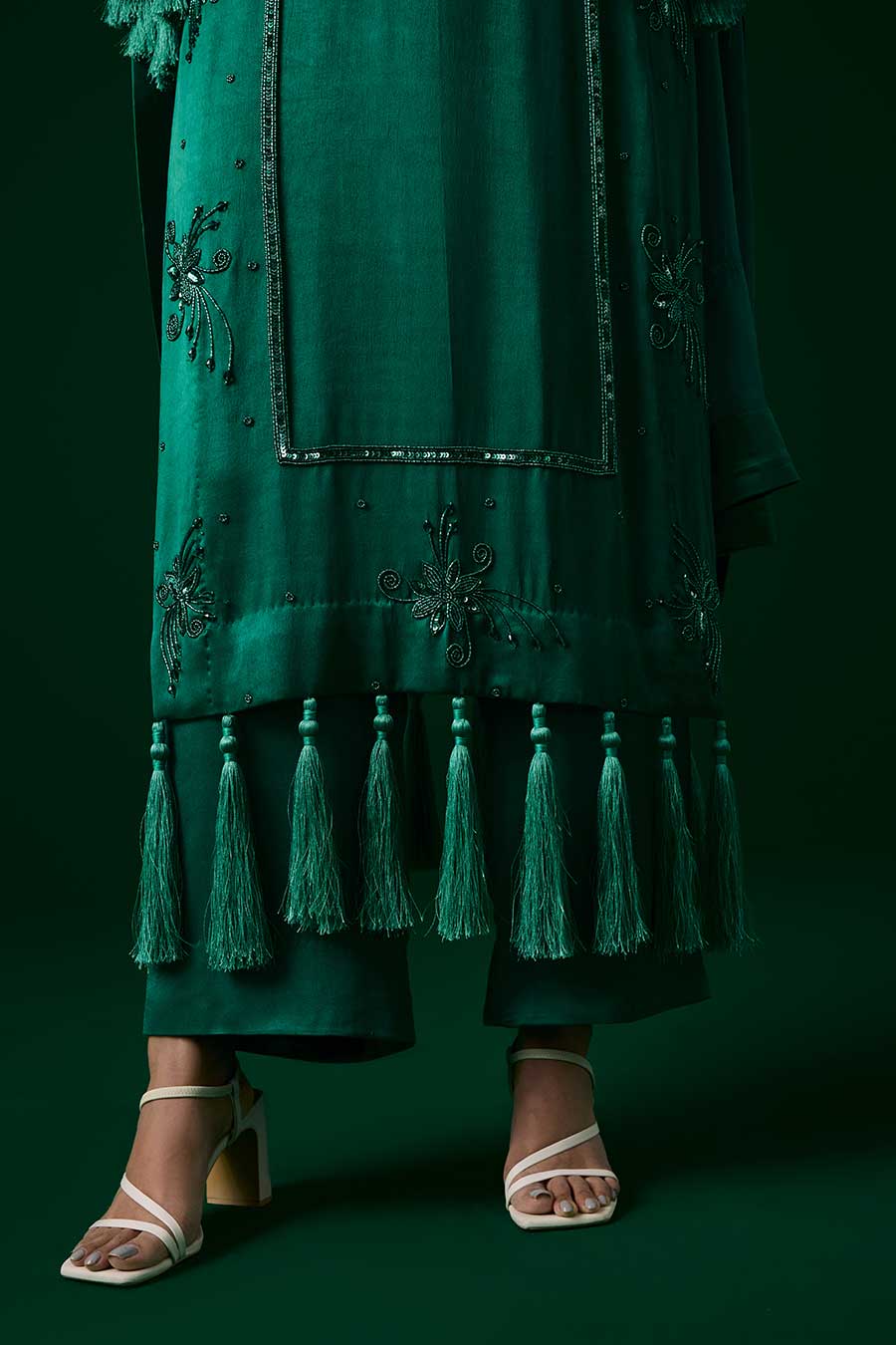 Green Crystal Embellished Kurta Set