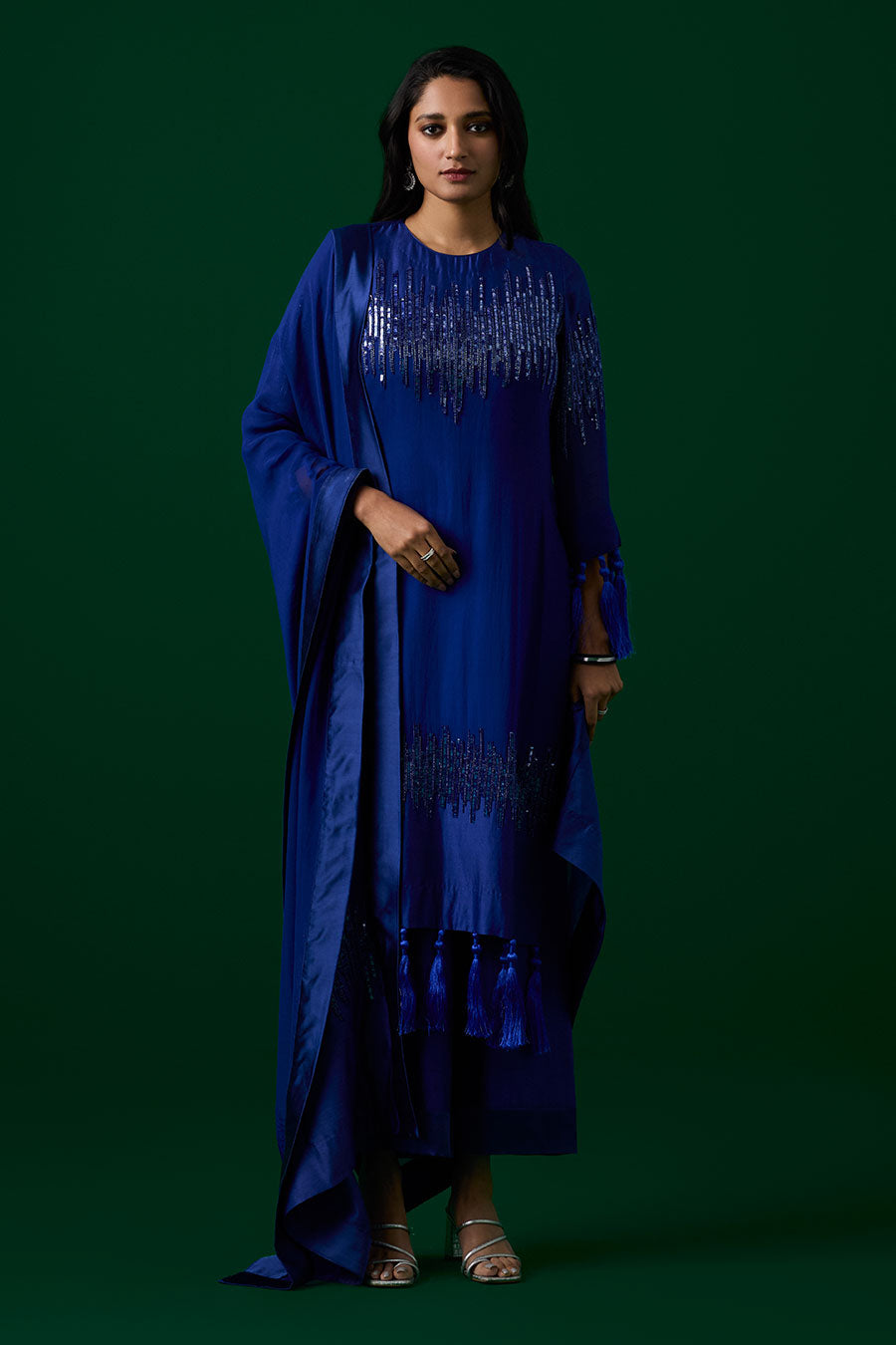 Blue Crystal Embellished Kurta Set