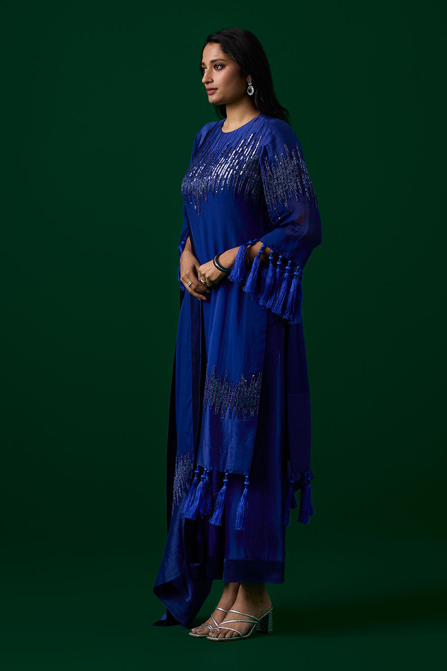 Blue Crystal Embellished Kurta Set