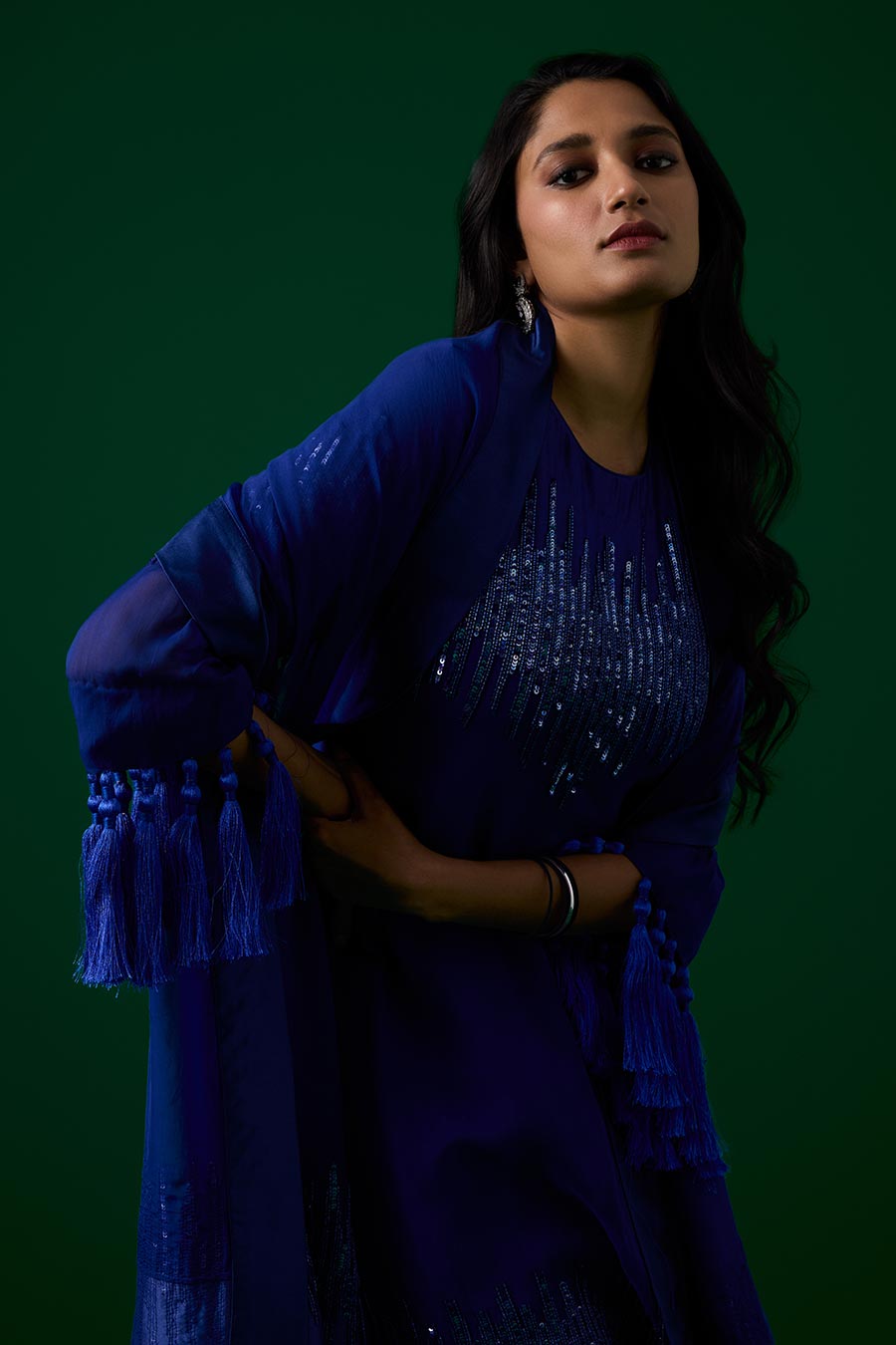 Blue Crystal Embellished Kurta Set