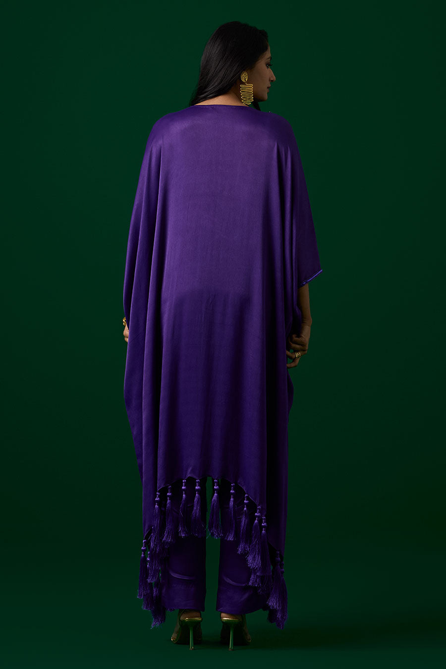 Purple Crystal Embellished Kaftan & Pant Set