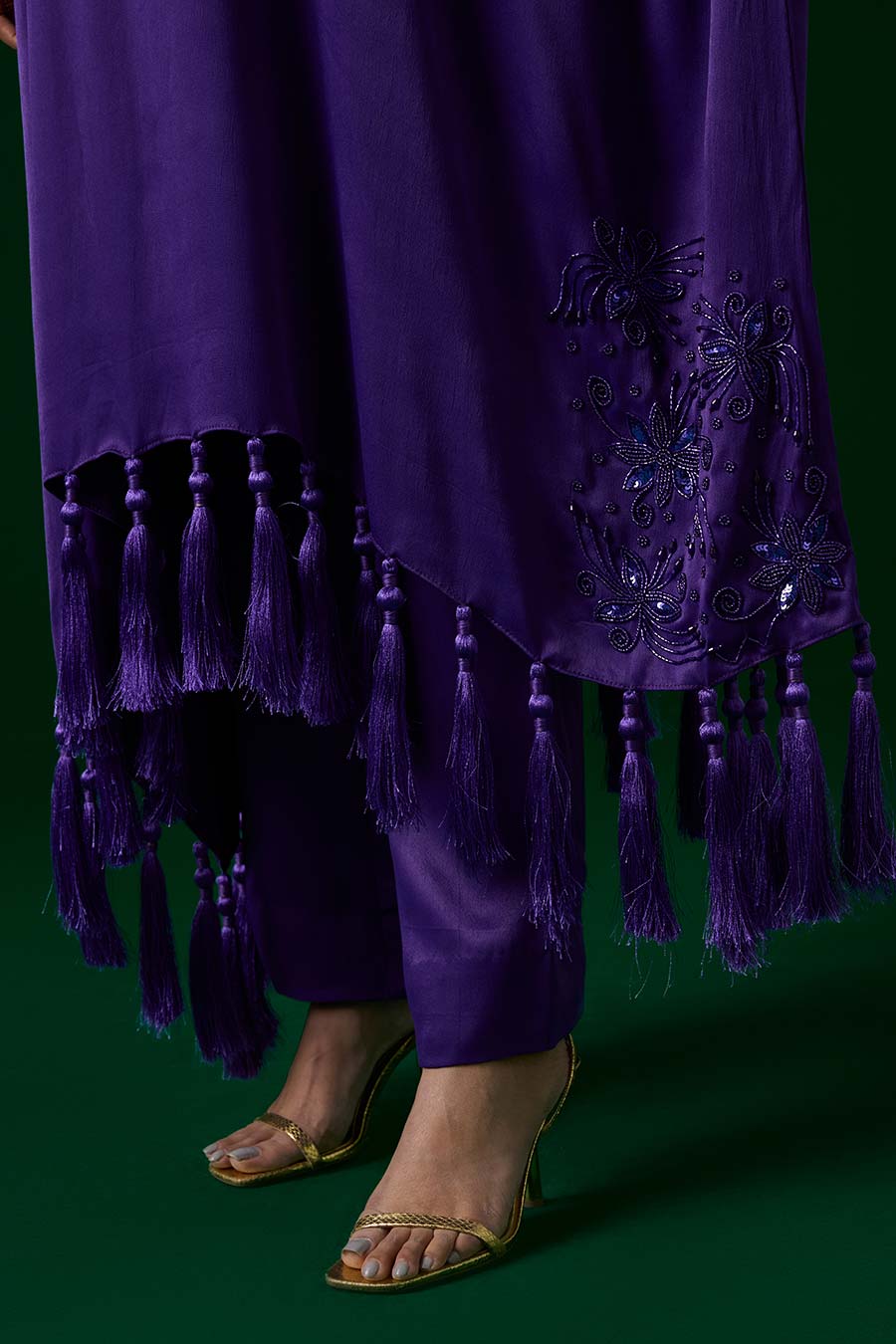 Purple Crystal Embellished Kaftan & Pant Set