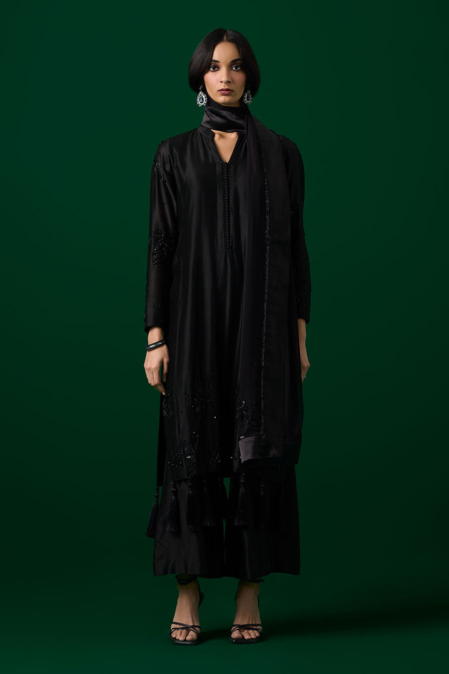 Black Crystal Embellished Kurta Set