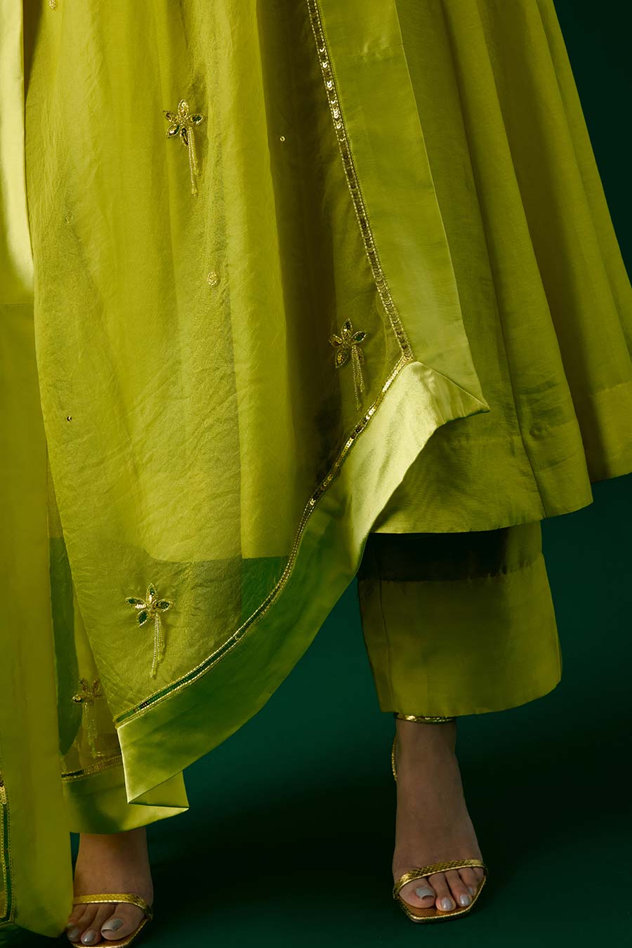 Lime Green Crystal Embroidered Anarkali Set