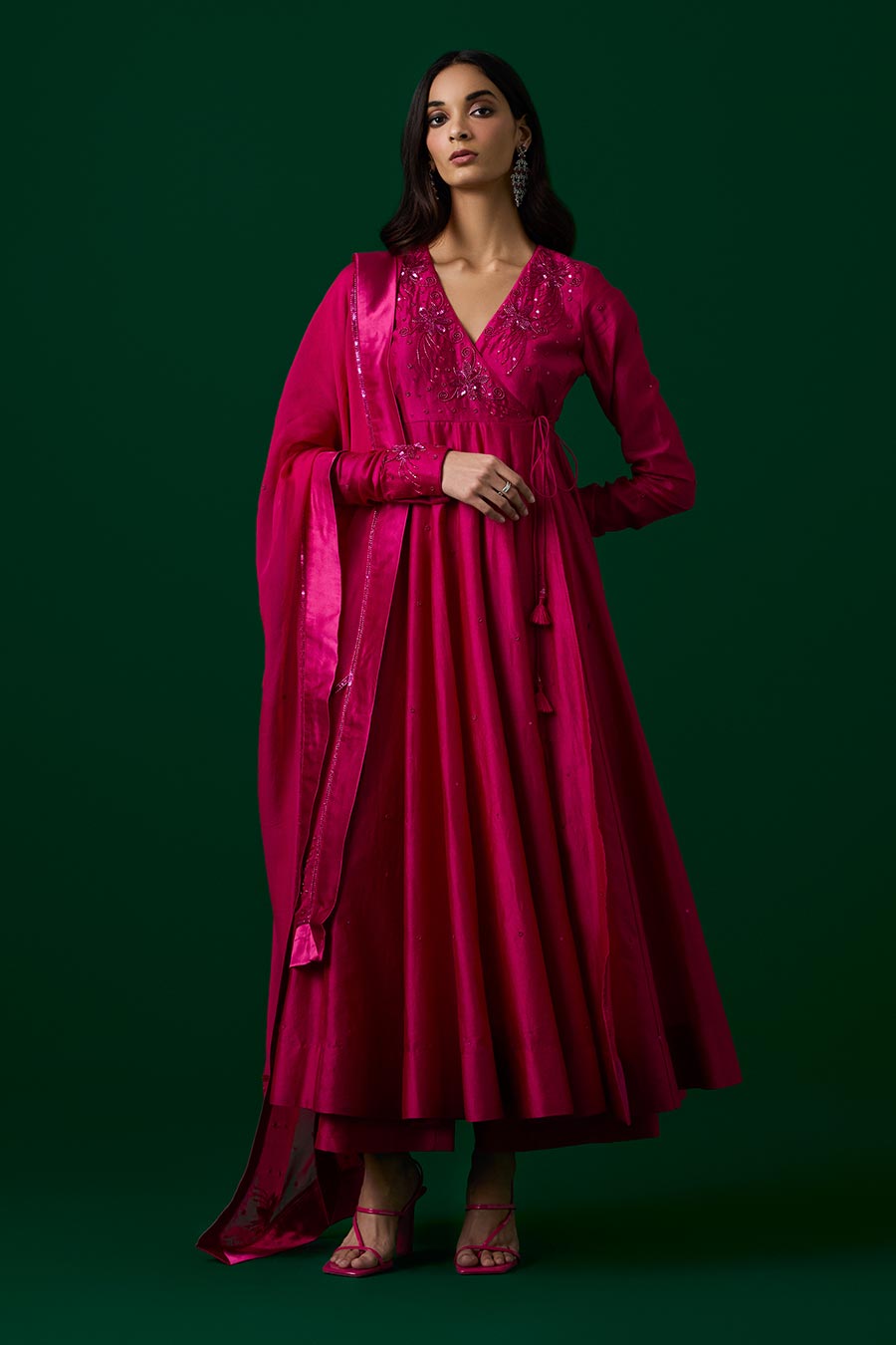 Fuchsia Pink Crystal Embroidered Anarkali Set