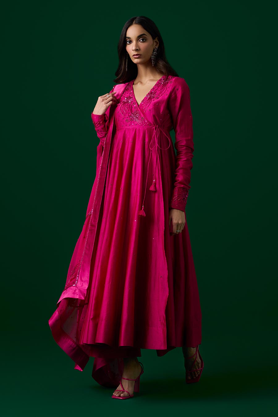 Fuchsia Pink Crystal Embroidered Anarkali Set