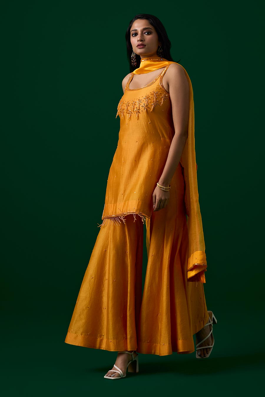 Mustard Yellow Crystal Embroidered Sharara Set