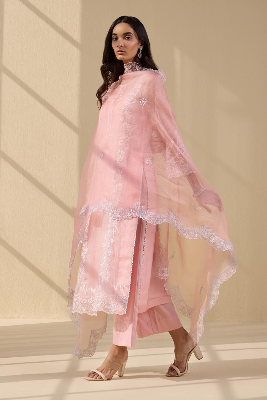 Pink Thread Embroidered Kurta Set