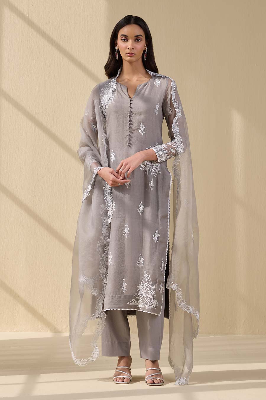 Grey Embroidered Kurta Set