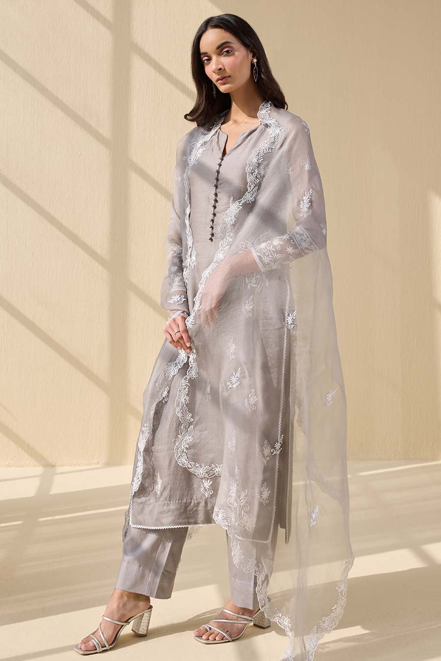 Grey Embroidered Kurta Set