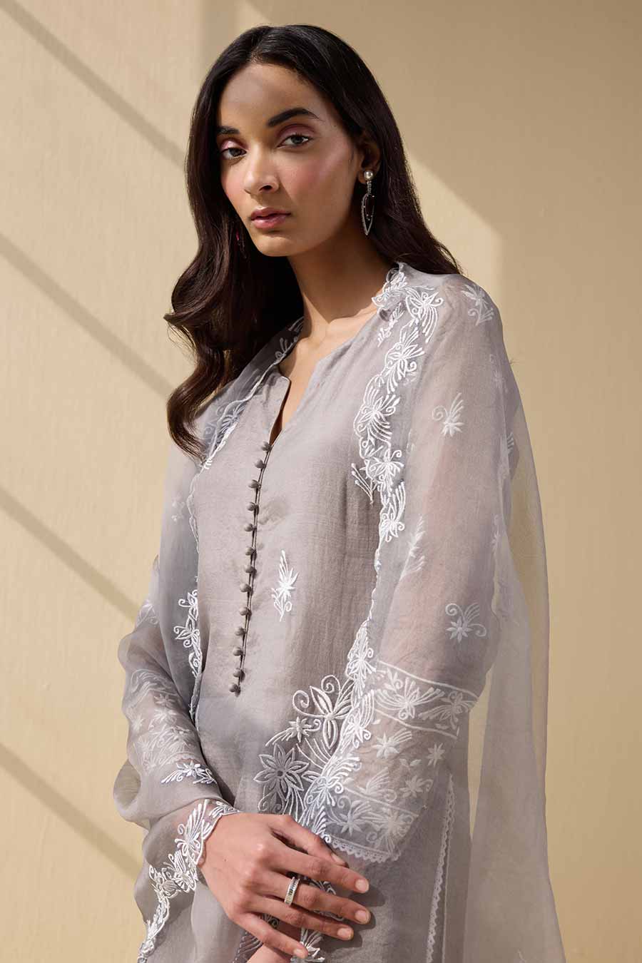 Grey Embroidered Kurta Set