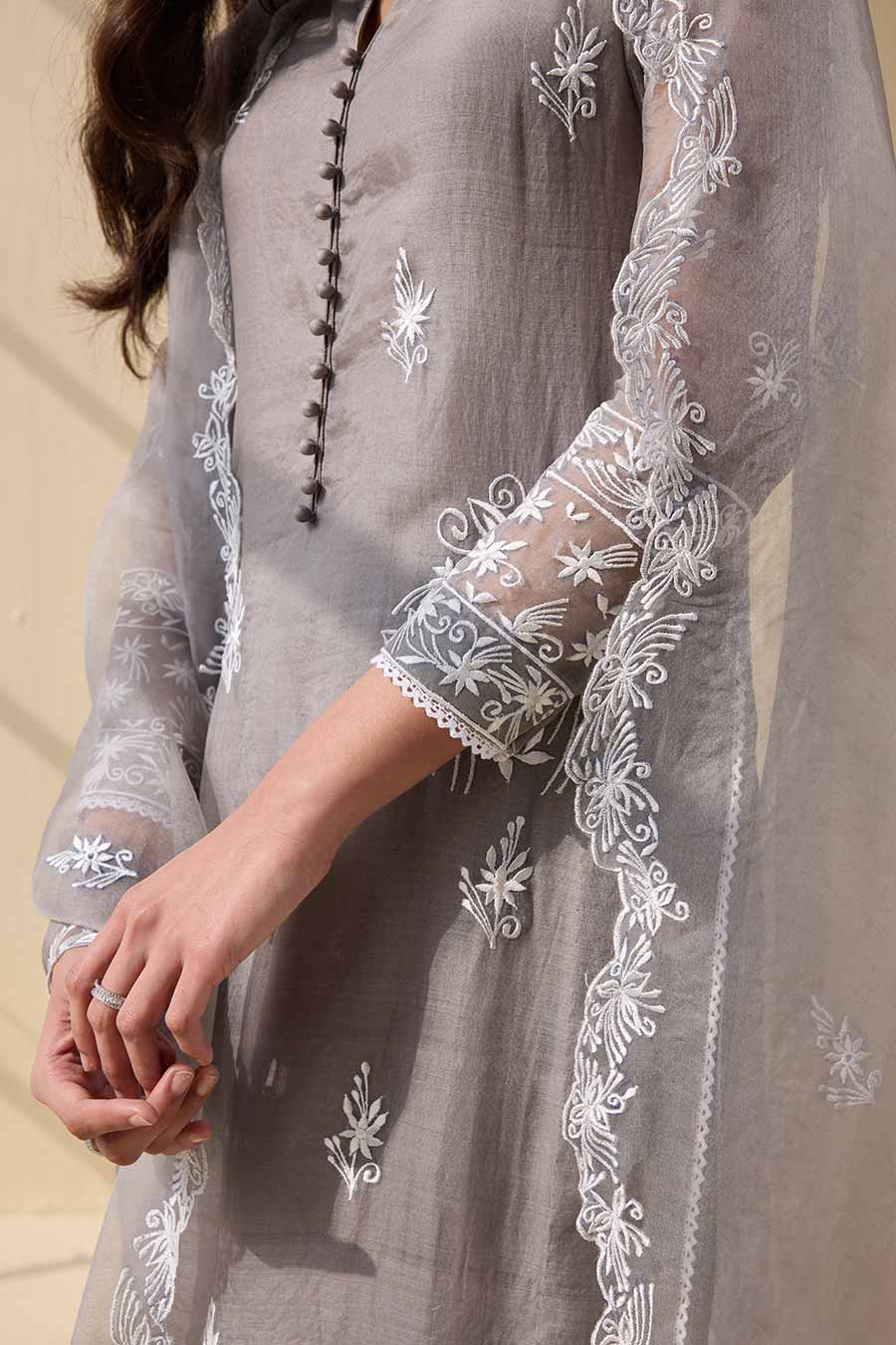 Grey Embroidered Kurta Set