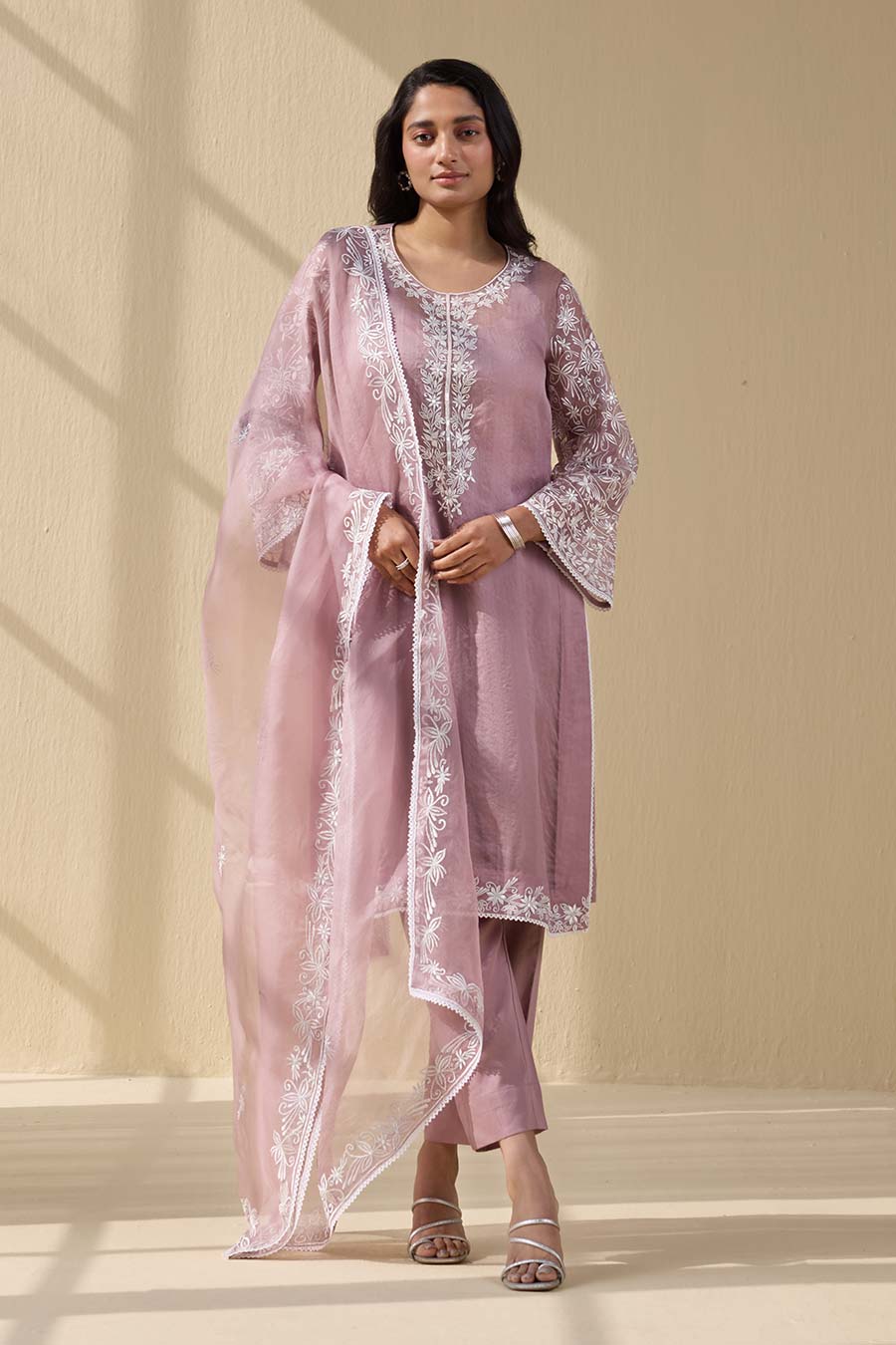 Lavender Embroidered Kurta Set