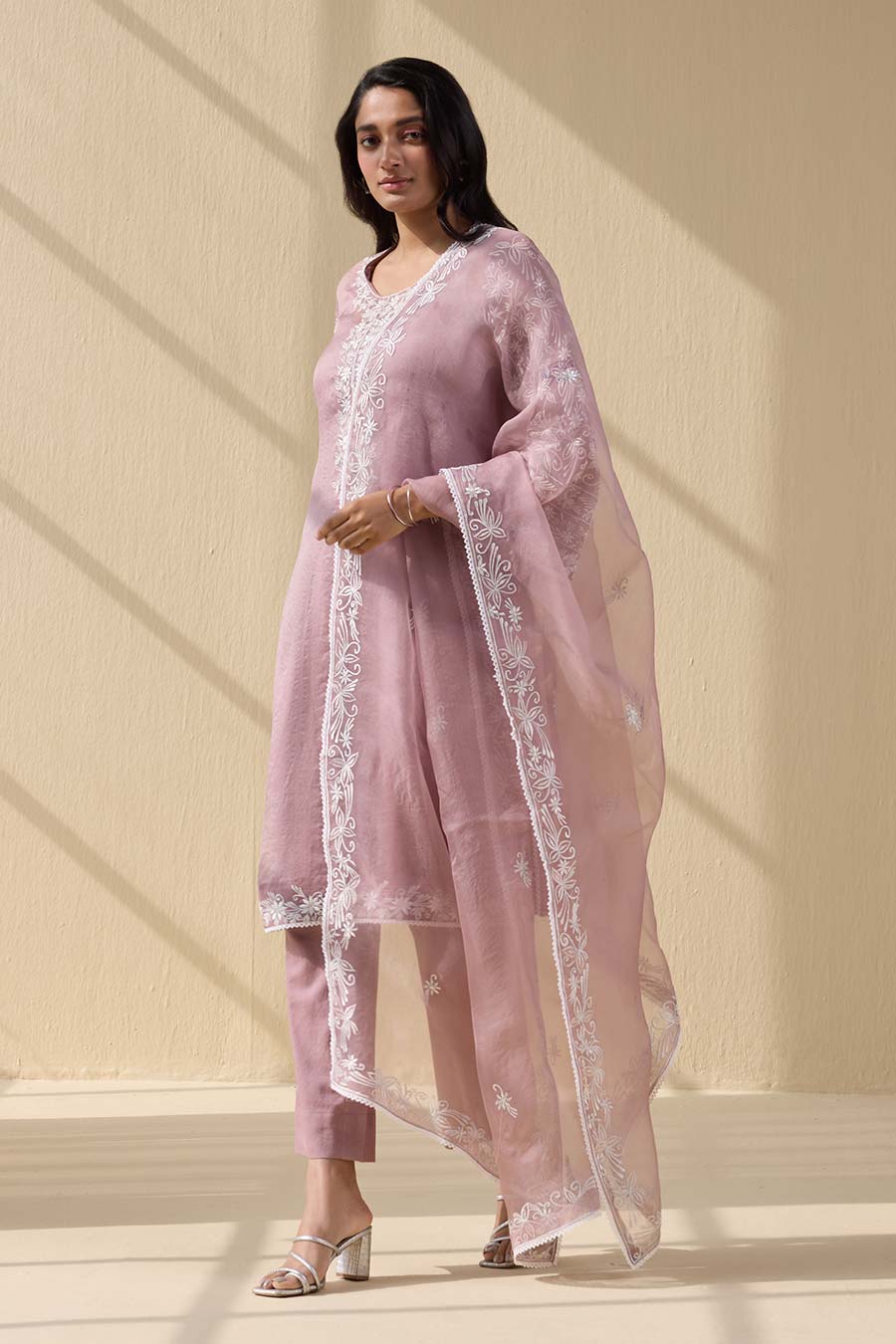 Lavender Embroidered Kurta Set